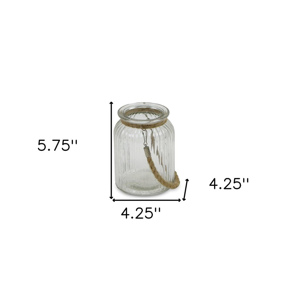 6" Clear and Brown Glass Tabletop Lantern Candle Holder