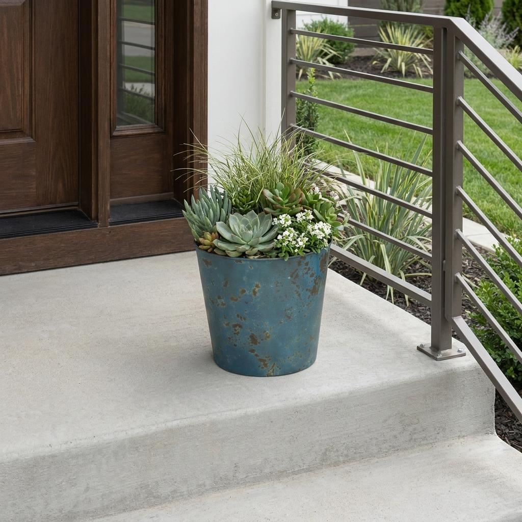9" Blue Recycled Plastic Indoor Outdoor Round Pot Planter