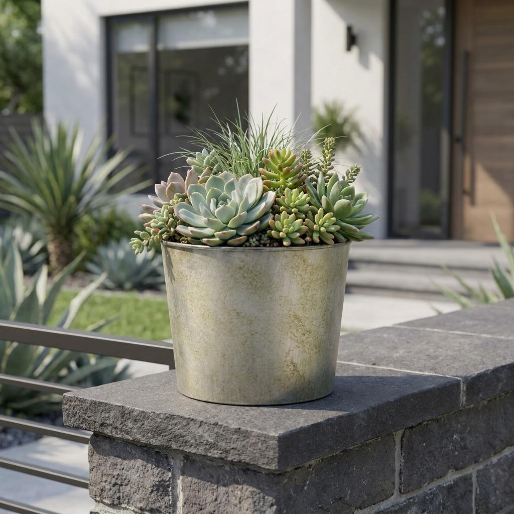 7" Gray Recycled Plastic Indoor Outdoor Round Pot Planter