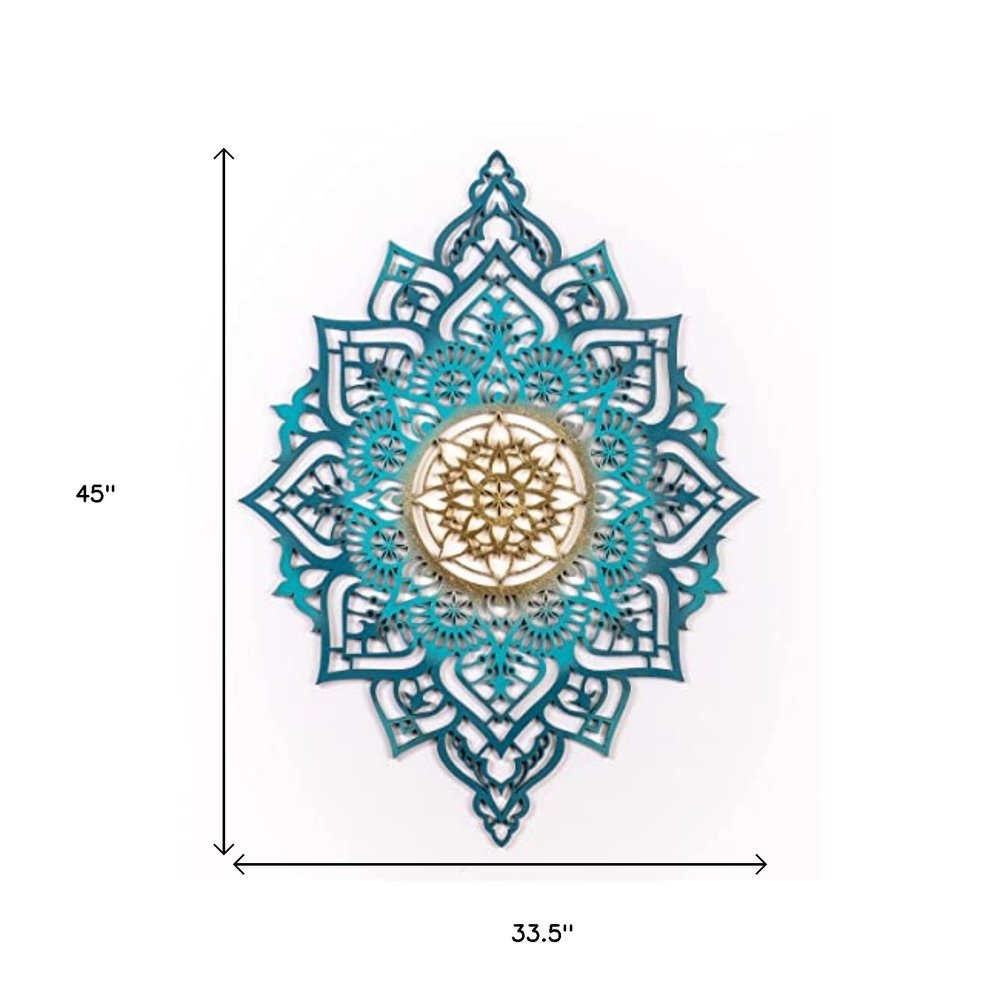 45" X 34" Turquoise Solid Wood