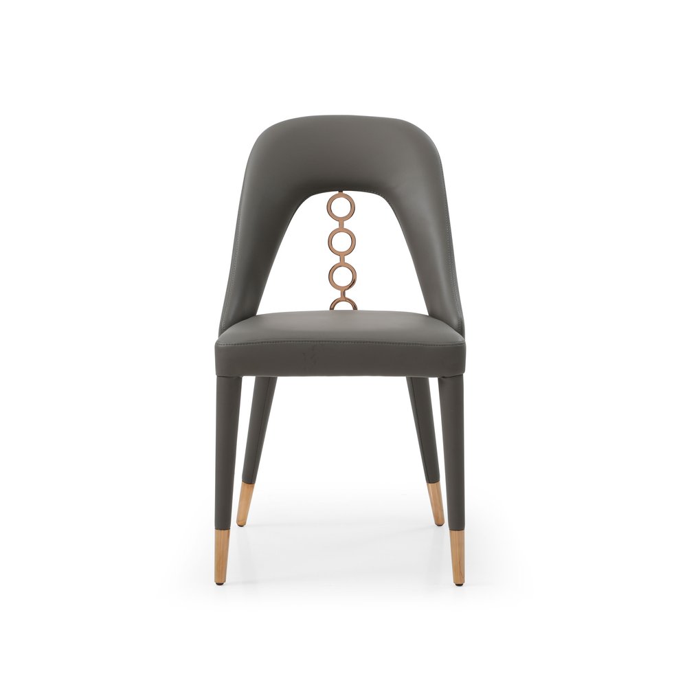 Set of Two Gray Upholstered Faux Leather Dining Side Chairs