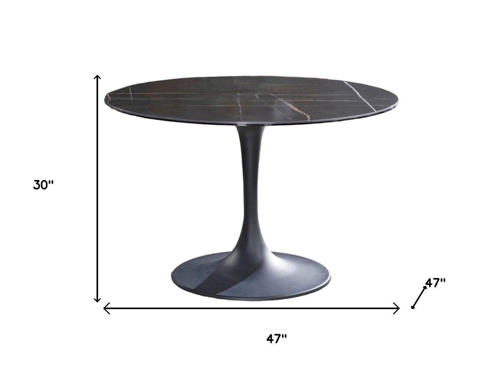 47" Black Rounded Ceramic And Metal Pedestal Base Dining Table