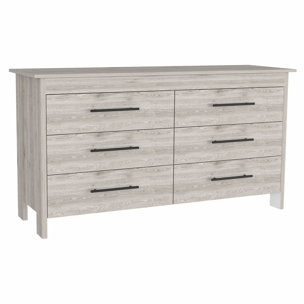 59" Natural And Black Wood Six Drawer Double Dresser