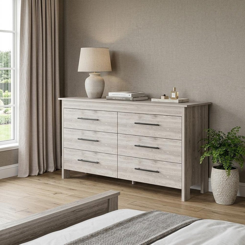 32" Light Gray Wood Six Drawer Double Dresser