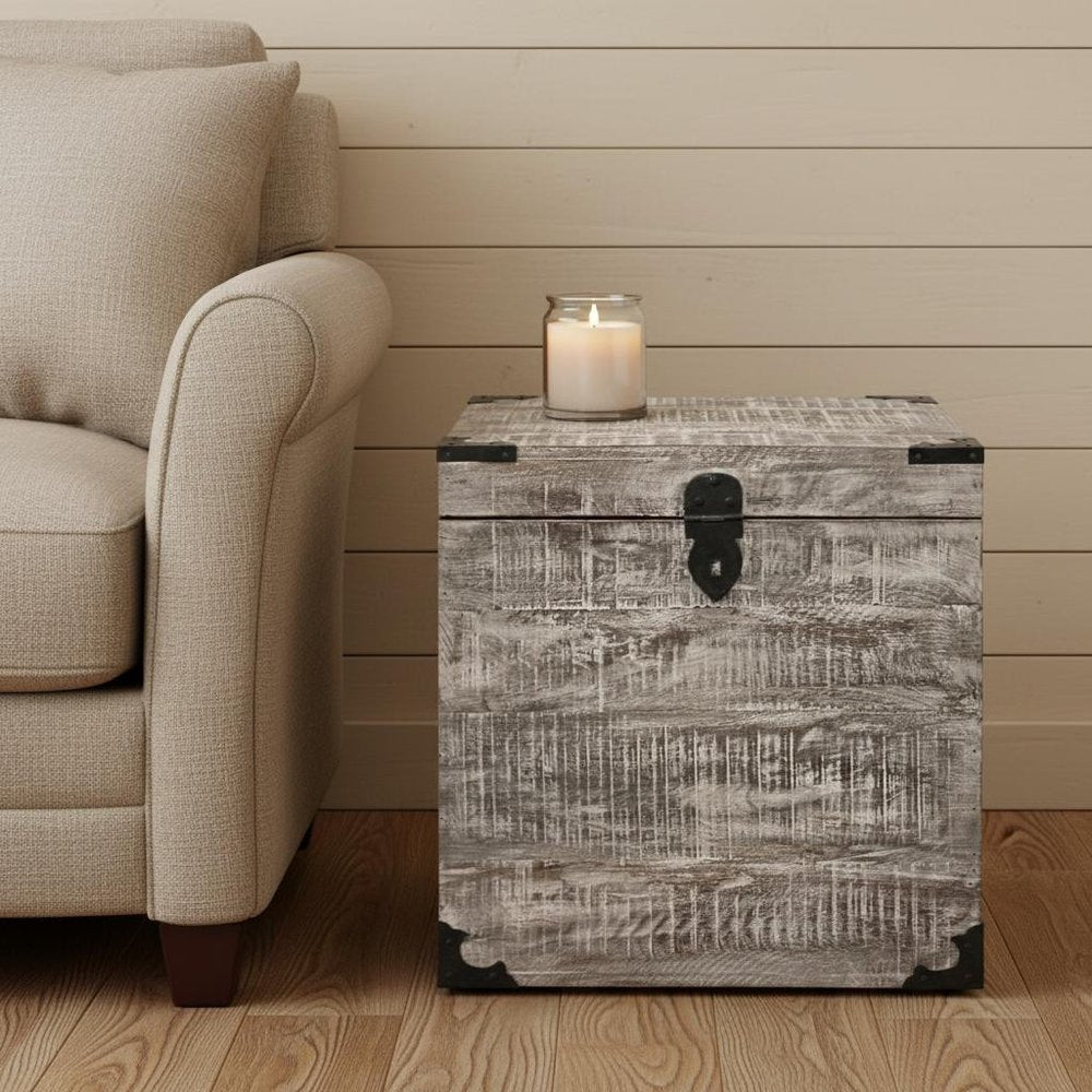 20" Gray Solid Wood Square End Table