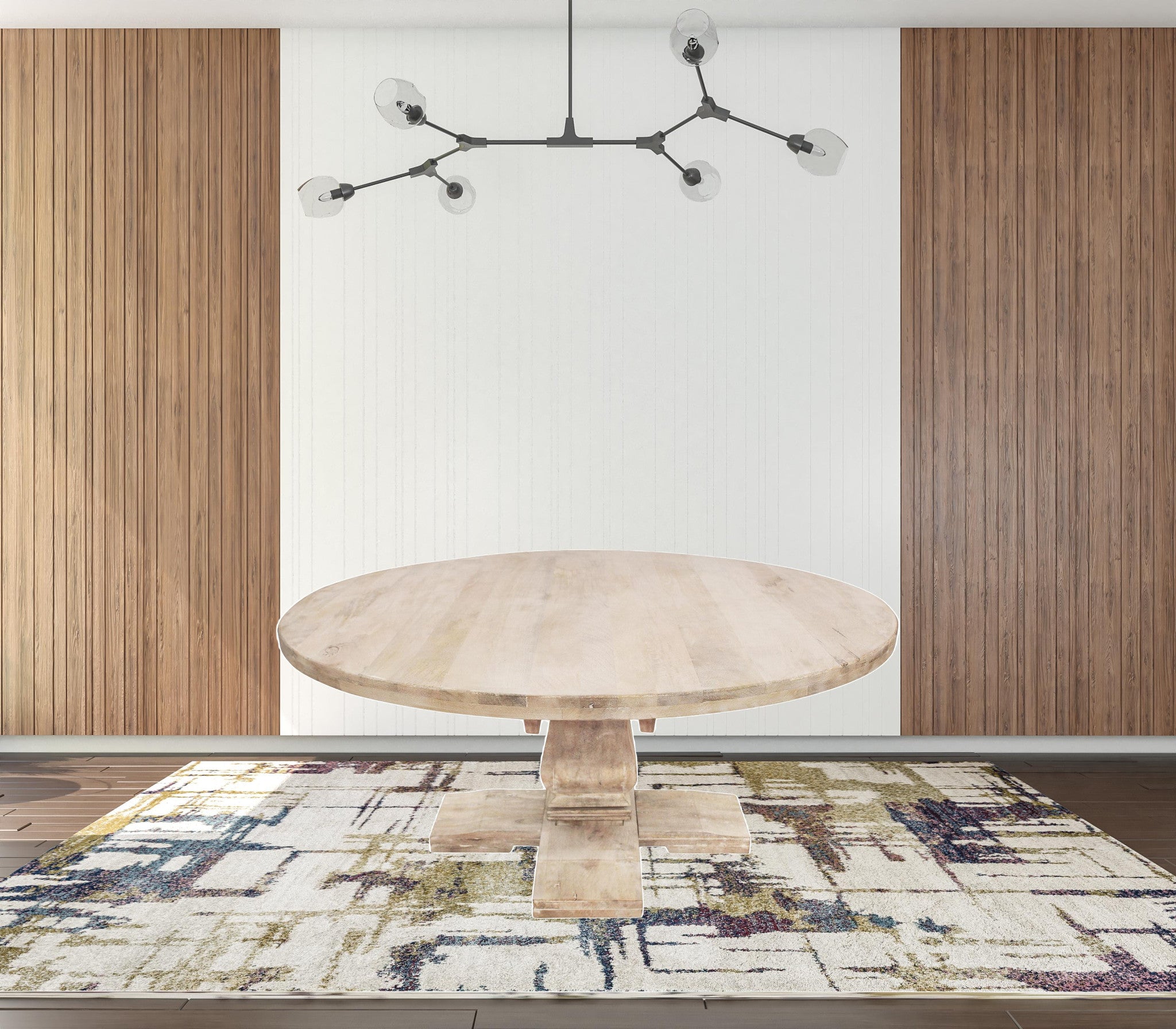 70" Light Brown Rounded Solid Wood Dining Table