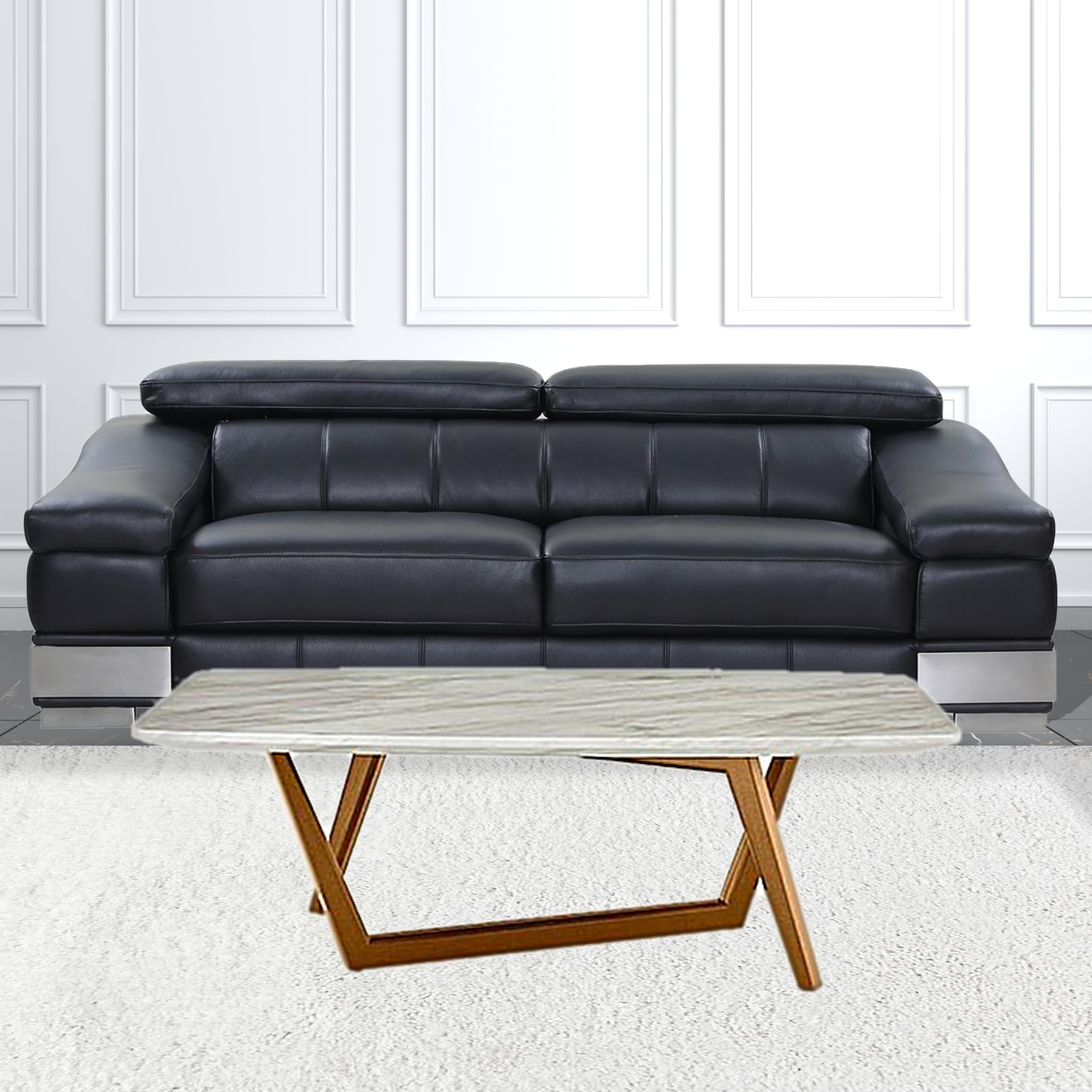 51" White and Brown Faux Marble And Wood Abstract Coffee Table