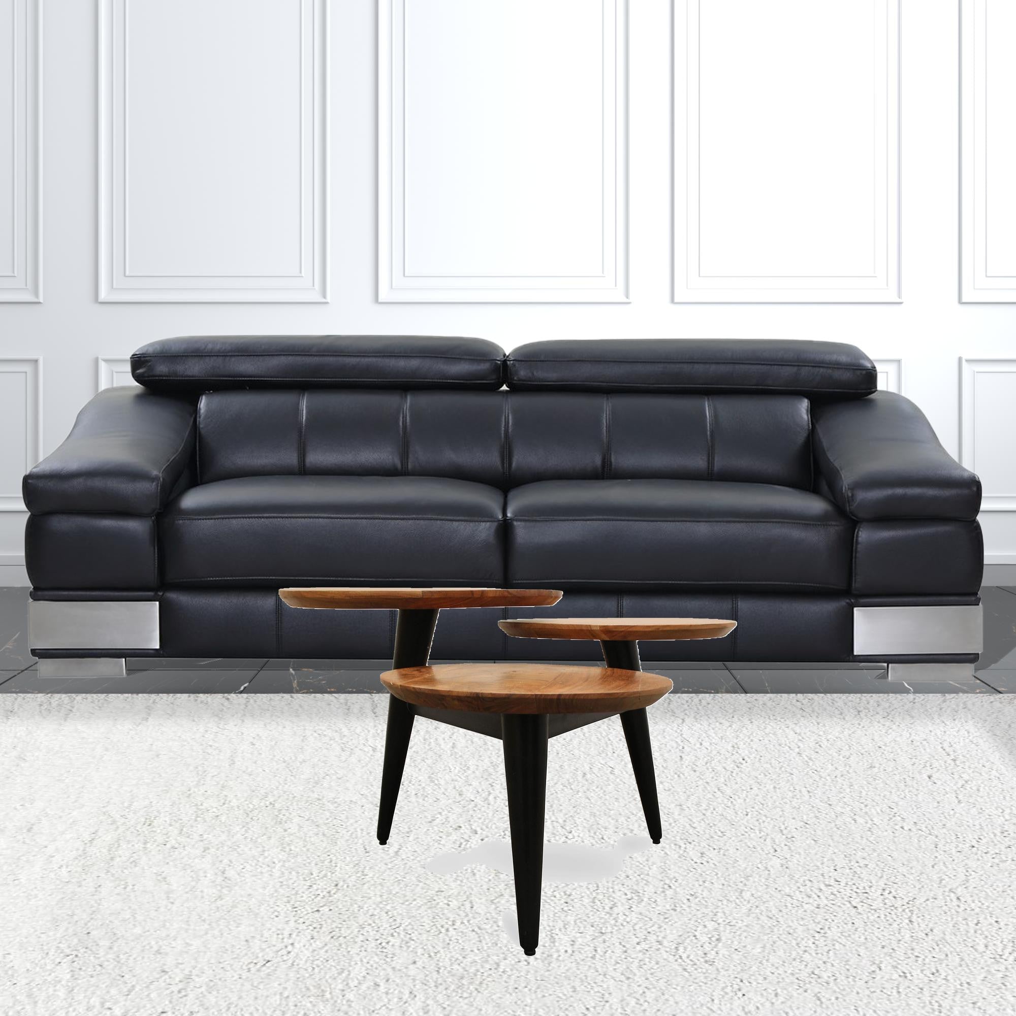 35" Natural Brown and Black Solid Wood and Iron Round Distressed Coffee Table