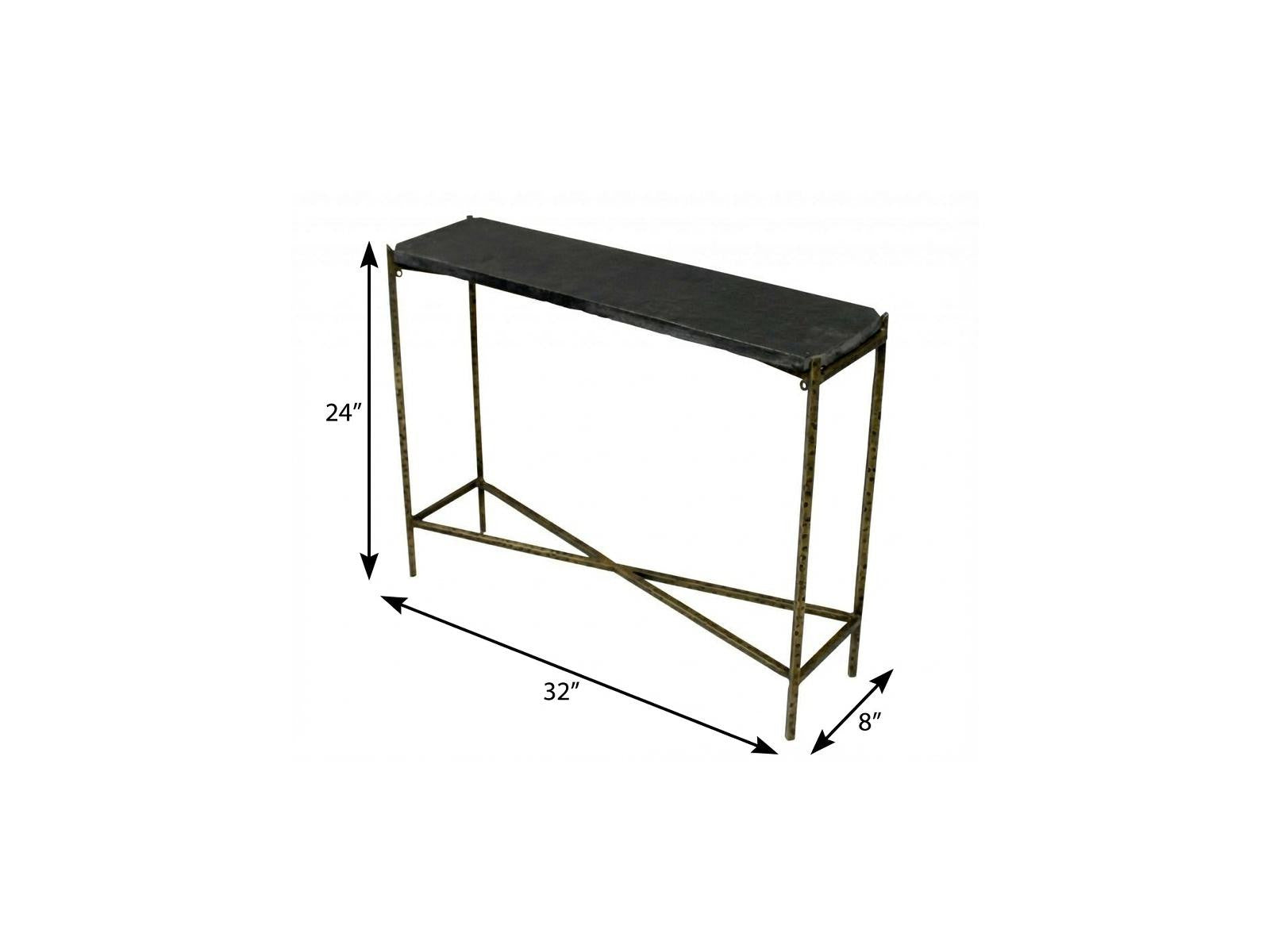 32" Black and Gold Stone Frame Console Table
