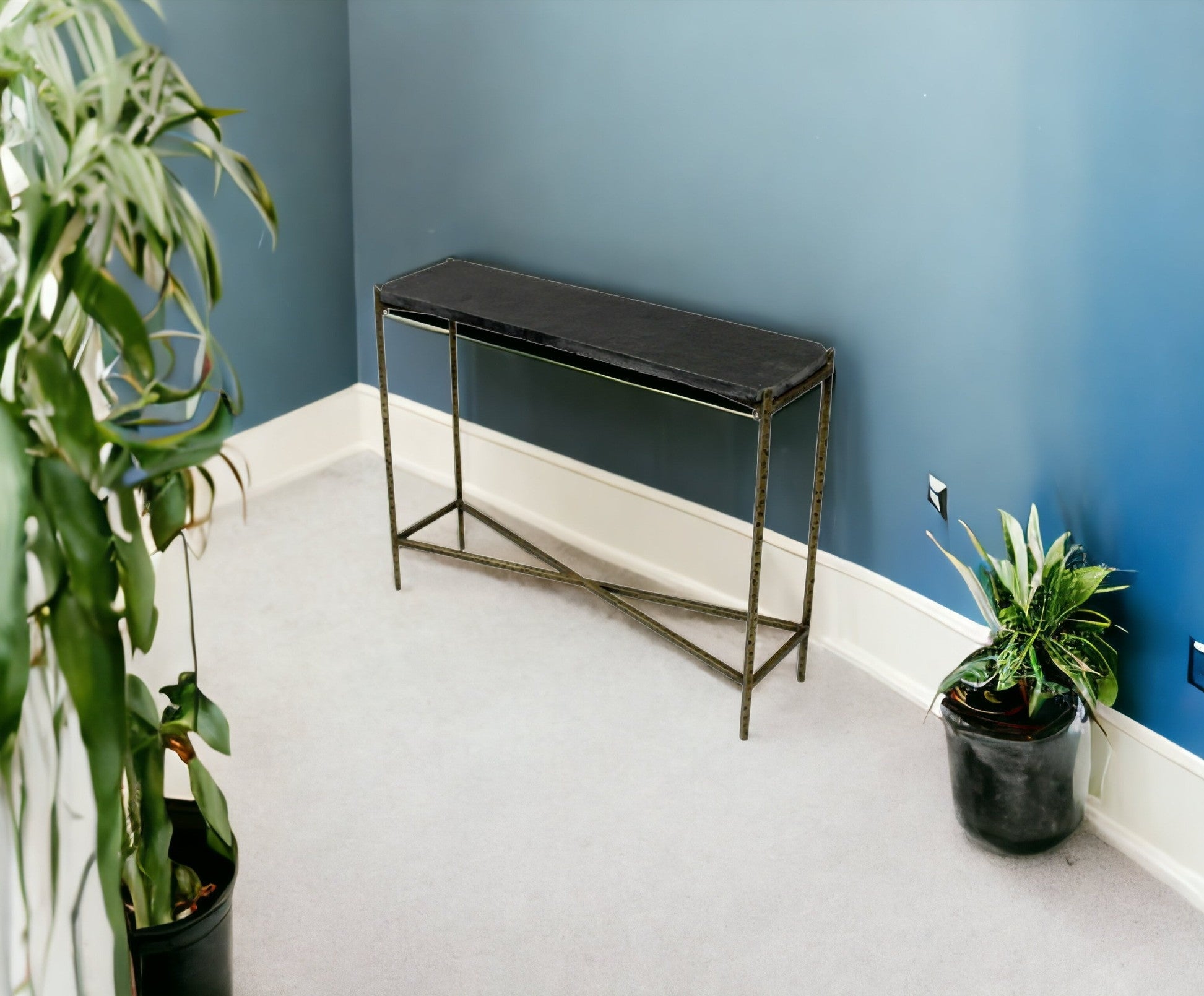 32" Black and Gold Stone Frame Console Table