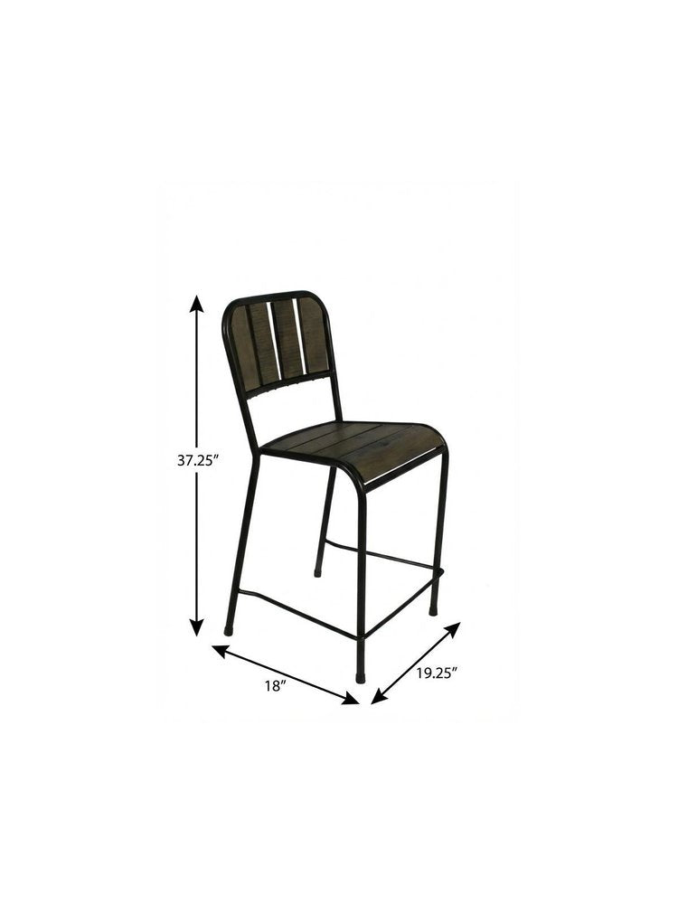 25" Brown And Black Iron Counter Height Bar Chair