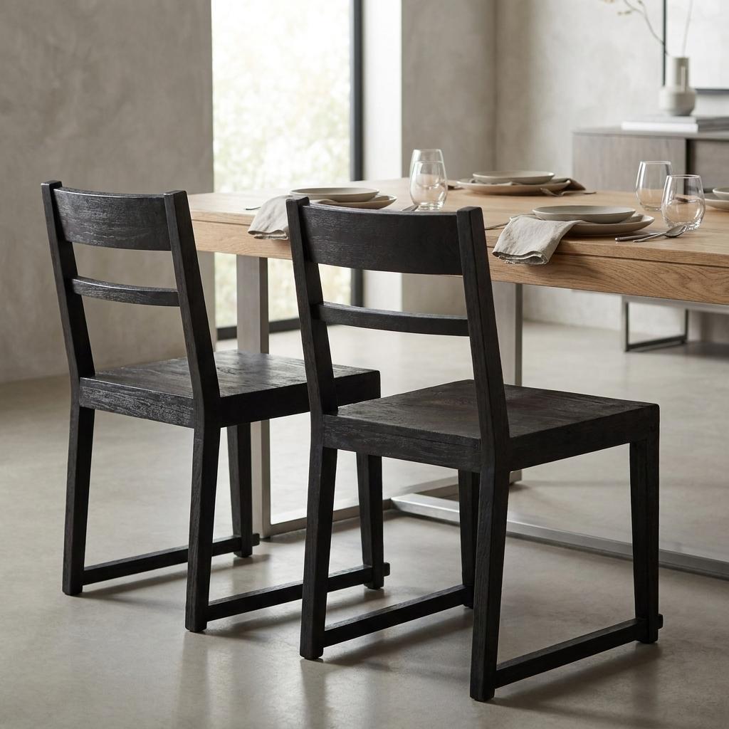 Set of Two Dark Gray Ladder Back Dining Side Chairs