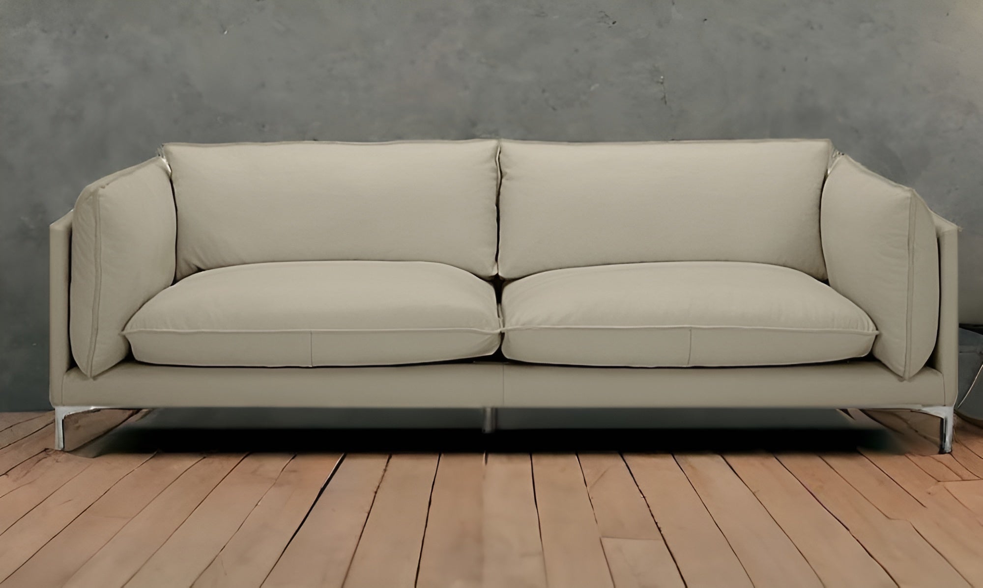 96" Taupe Leather Sofa With Silver Legs