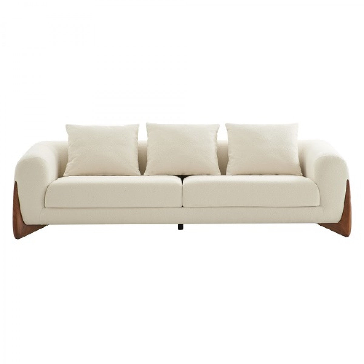 100" Cream Fabric Sofa With Wood Brown Legs