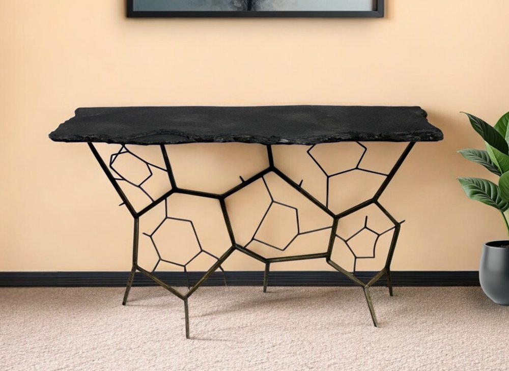 51" Black Stone Abstract Console Table