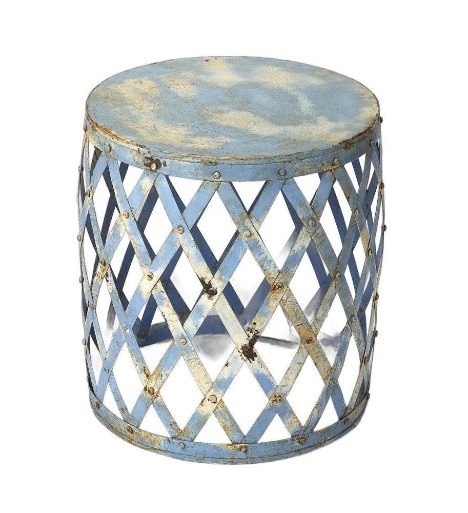 17" Rustic Blue Iron Lattice Round Top End Table