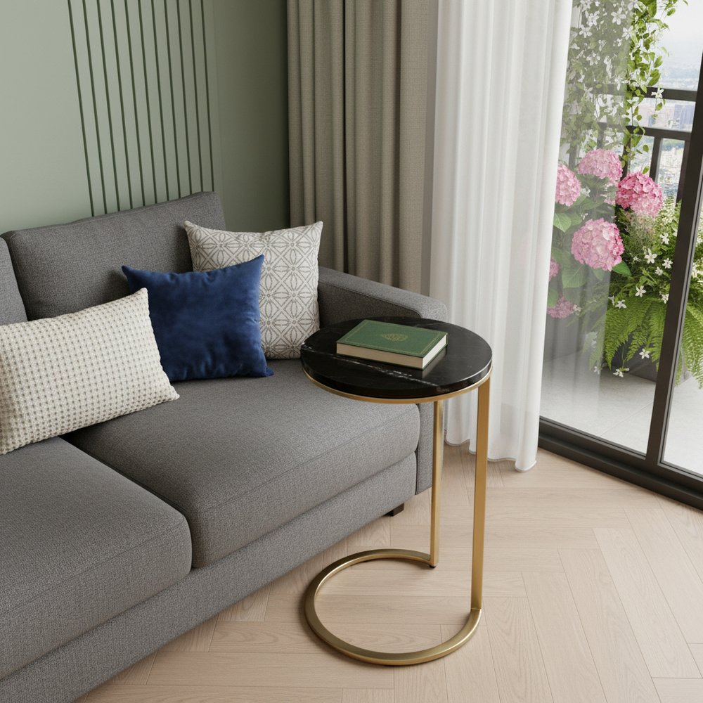 28" Black Marble Round End Table