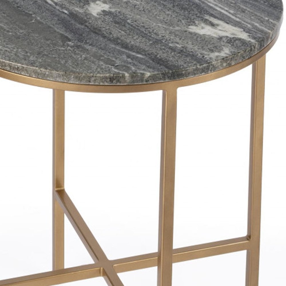 23" Brass And Gray Marble Round End Table