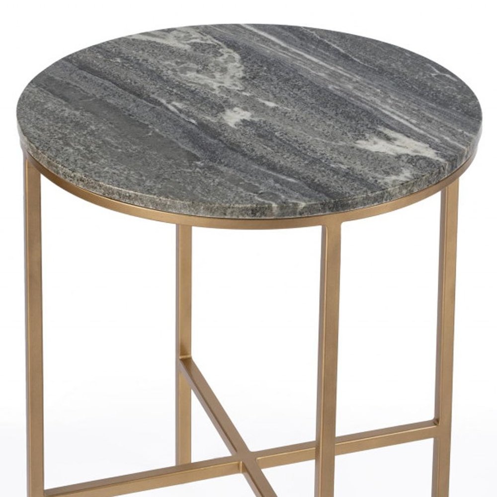 23" Brass And Gray Marble Round End Table