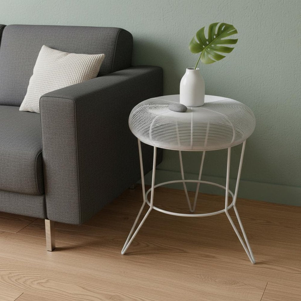 18" White Wire Round top End Table