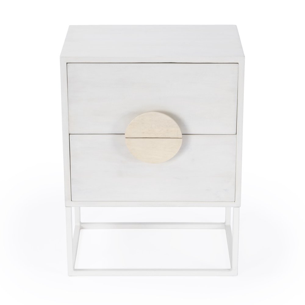 24" White Wood Two Drawer Nightstand