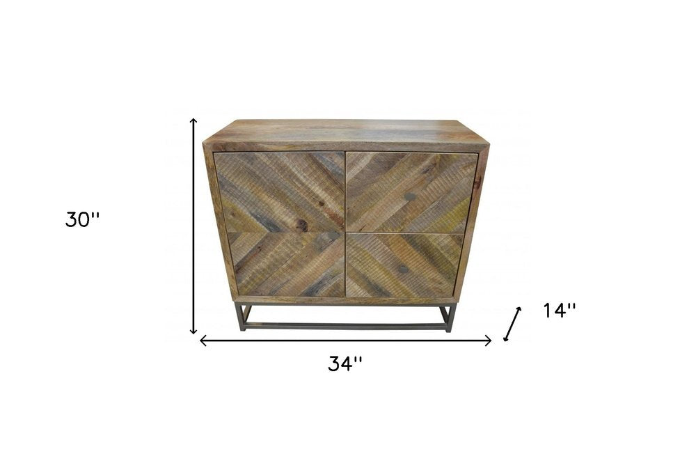 34" Shades of Natural Brown Solid Wood Accent Chest With A Door and Shelves