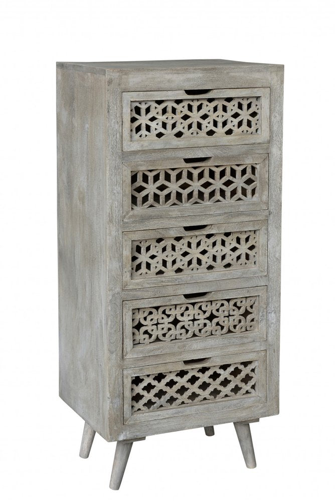 20" Gray Solid Wood Five Drawer Standard Chest