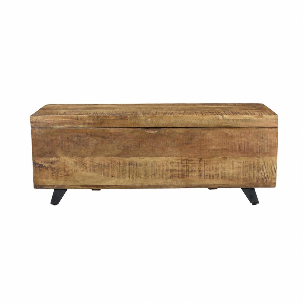 46" Brown and Black Distressed Solid Wood Storage Bench with Flip Top