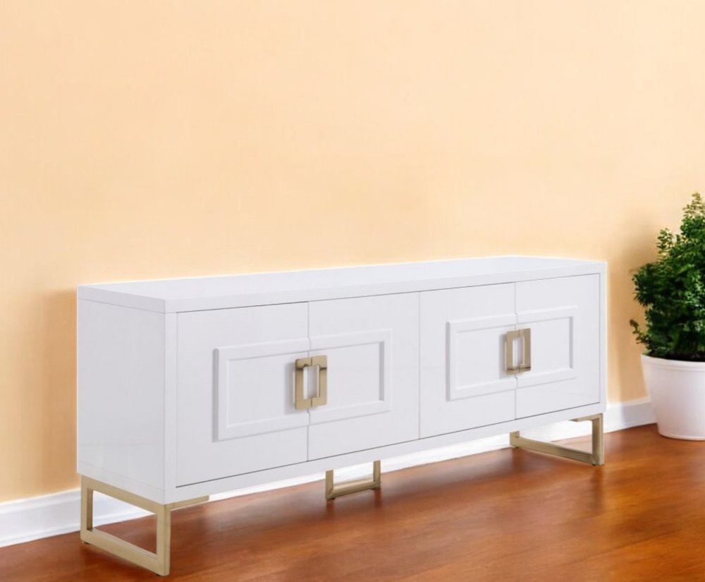 79" Gold And White Wood Sideboard With Four Doors