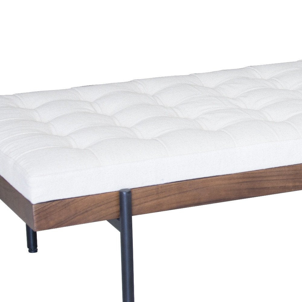 72" Ivory Brown And Black Tufted Cotton Wood And Metal Cushioned Bench With Pillow