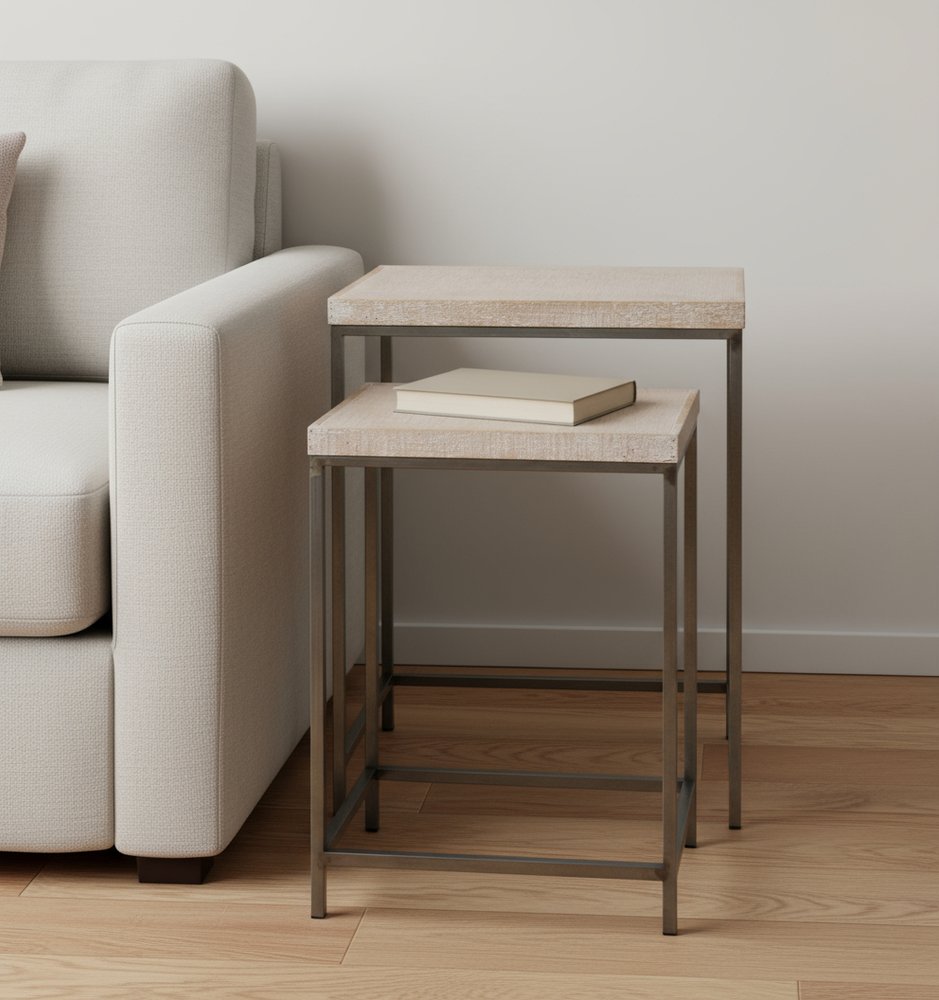 Set of Two 25" Black And Brown Solid Wood Nested Tables