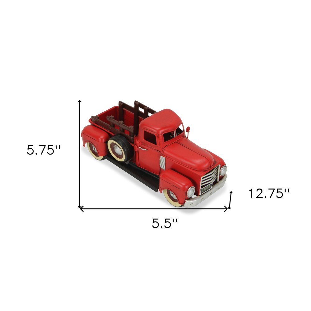 6" Red and Black Metal Hand Painted 1950's Red Truck Model Car