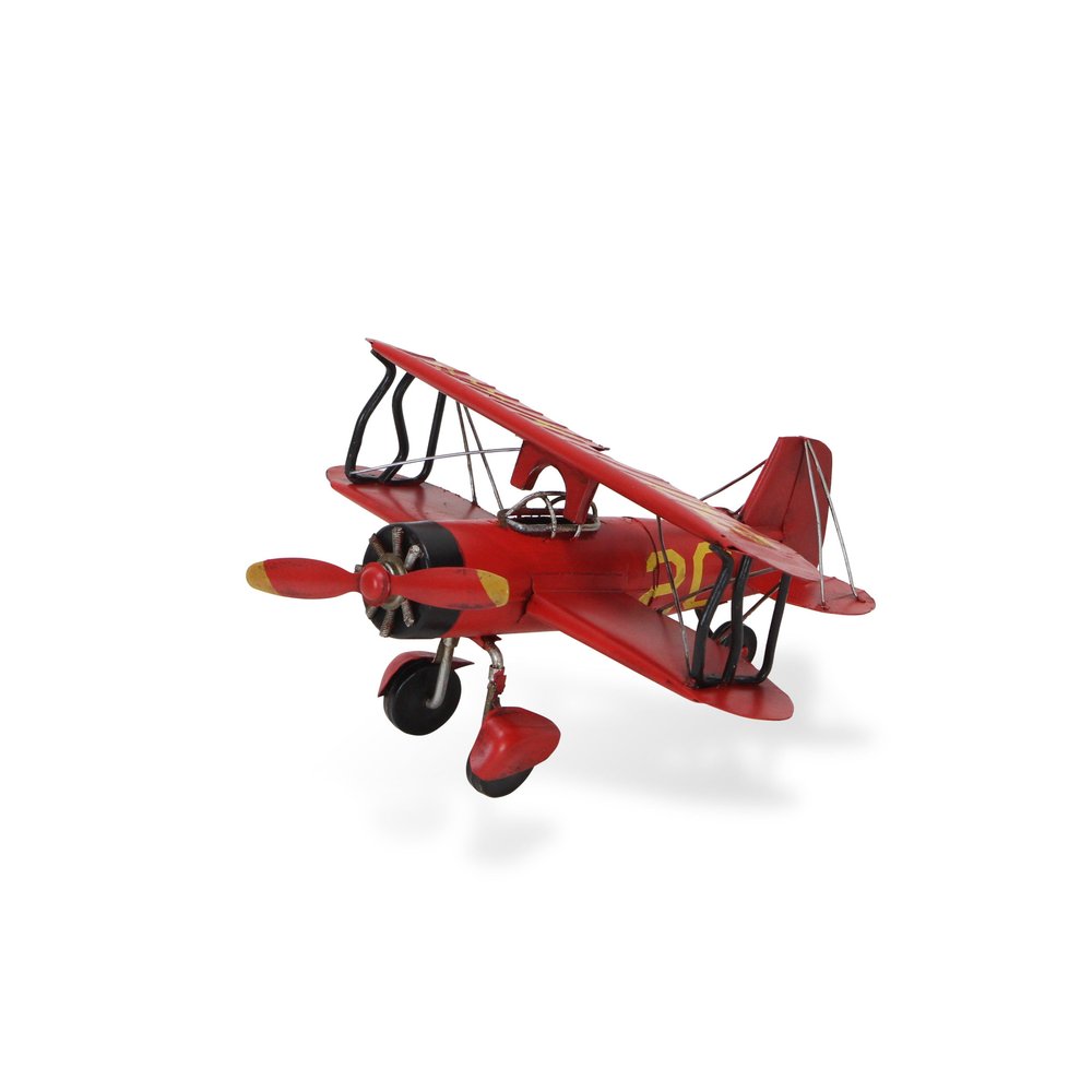 5" Red and Black Metal Hand Painted 1933 G5 Bi Plane Model Airplane