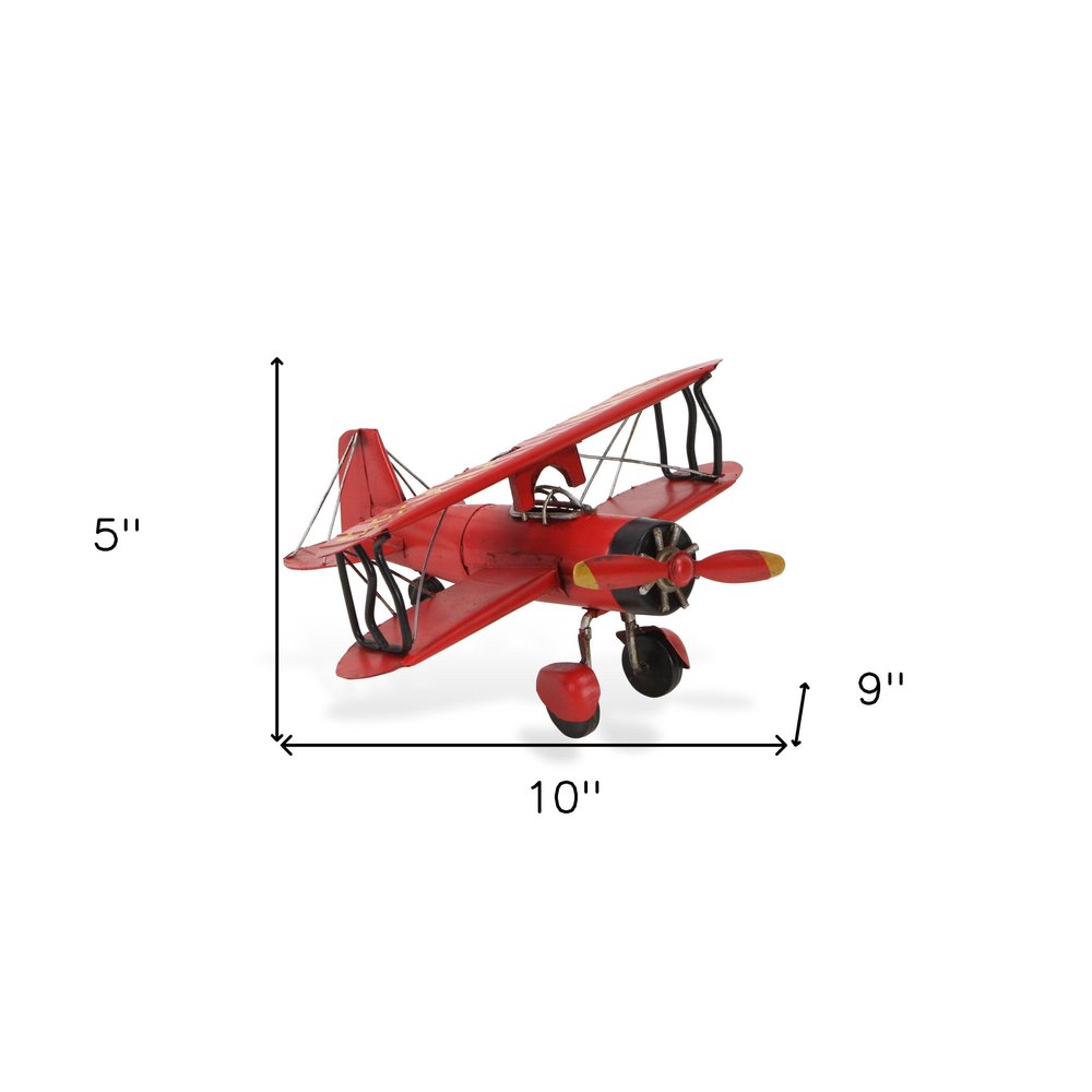 5" Red and Black Metal Hand Painted 1933 G5 Bi Plane Model Airplane