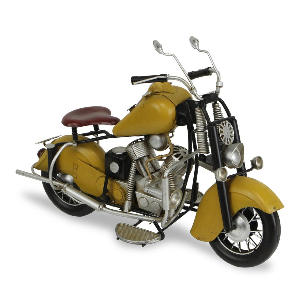 8" Yellow and Black Metal Hand Painted Model Motorcycle Tabletop Sculpture
