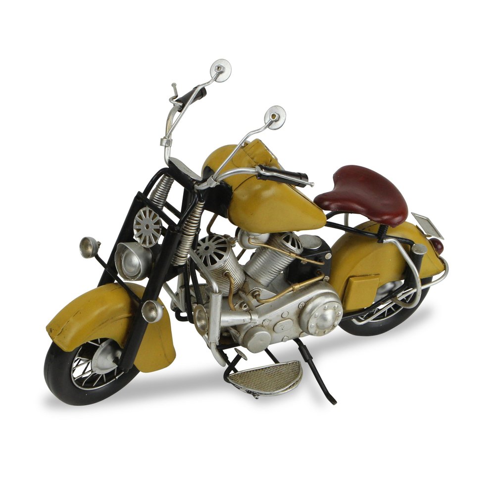 8" Yellow and Black Metal Hand Painted Model Motorcycle Tabletop Sculpture