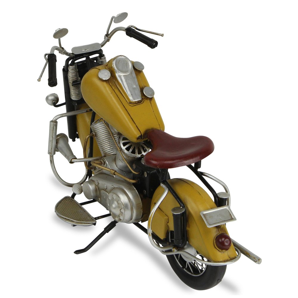 8" Yellow and Black Metal Hand Painted Model Motorcycle Tabletop Sculpture