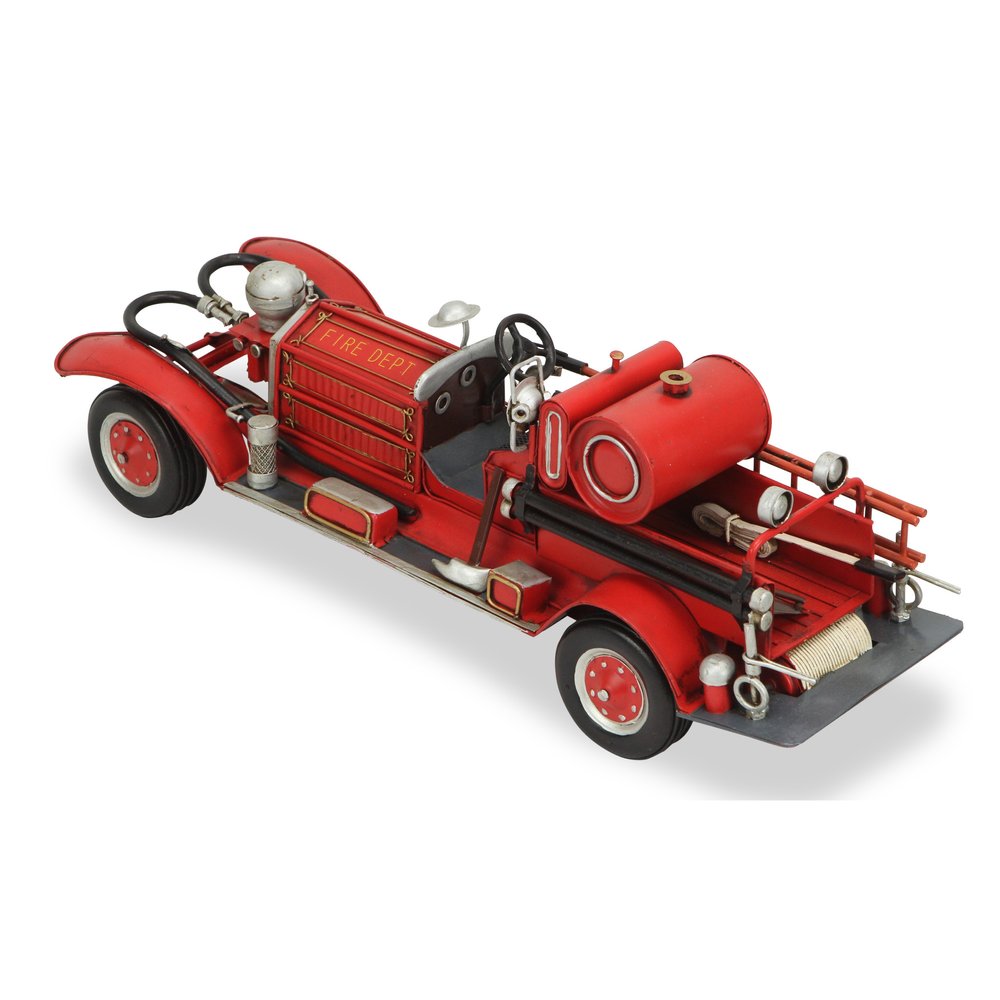 6" Red and Silver Metal Hand Painted 1920's Fire Truck Model Car