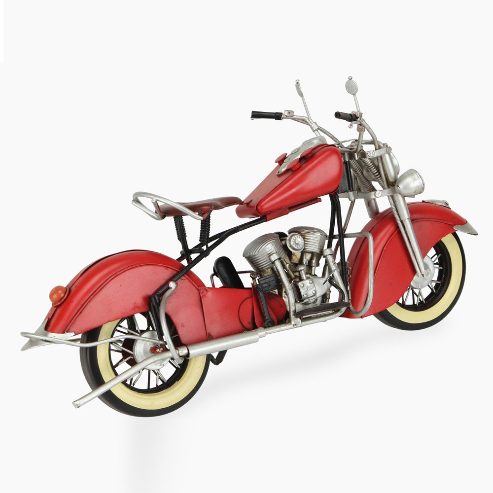 8" Red and Silver Metal Hand Painted Model Motorcycle Tabletop Sculpture
