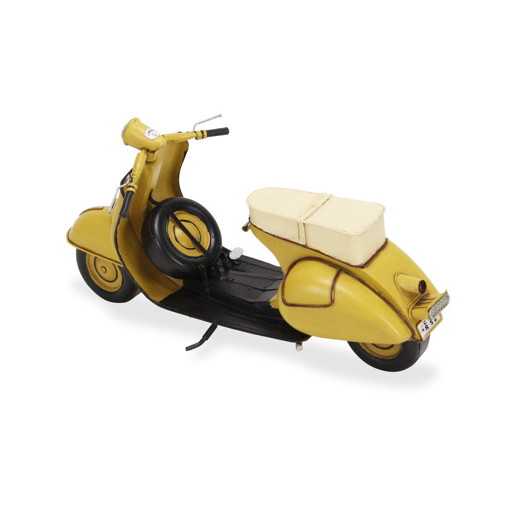 9" Yellow and Black Metal Hand Painted 1959 Yellow Scooter Model Motorcycle