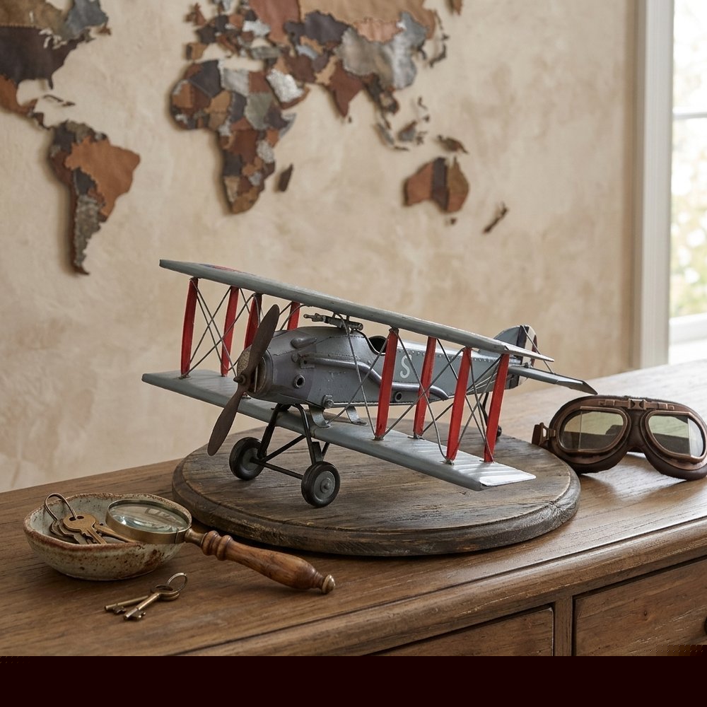 5" Red and Gray Metal Hand Painted 1916 Gray Bristol F28 Fighter Plane Model Airplane