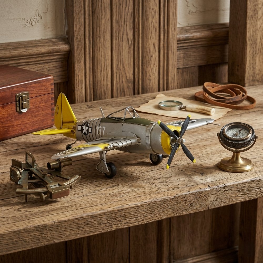 4" Yellow and Gray Metal Hand Painted P-47D Thunderbolt Model Airplane