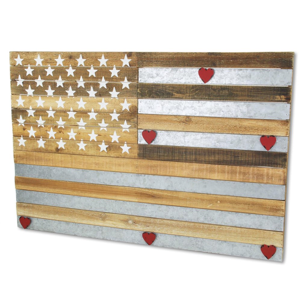 24" X 36" Brown and Gray Stars And Stripes Wood and Metal Hanging Dimensional Sculpture