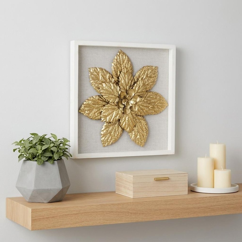 12" X 13" Gold Flower Wood and Metal Wall Decor