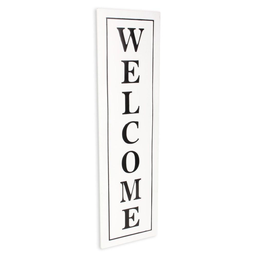 39" X 11" White And Black Welcome Metal Wall Decor