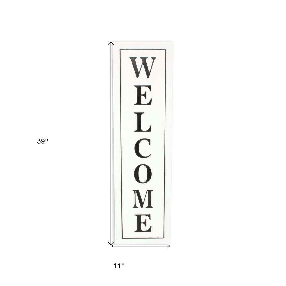 39" X 11" White And Black Welcome Metal Wall Decor