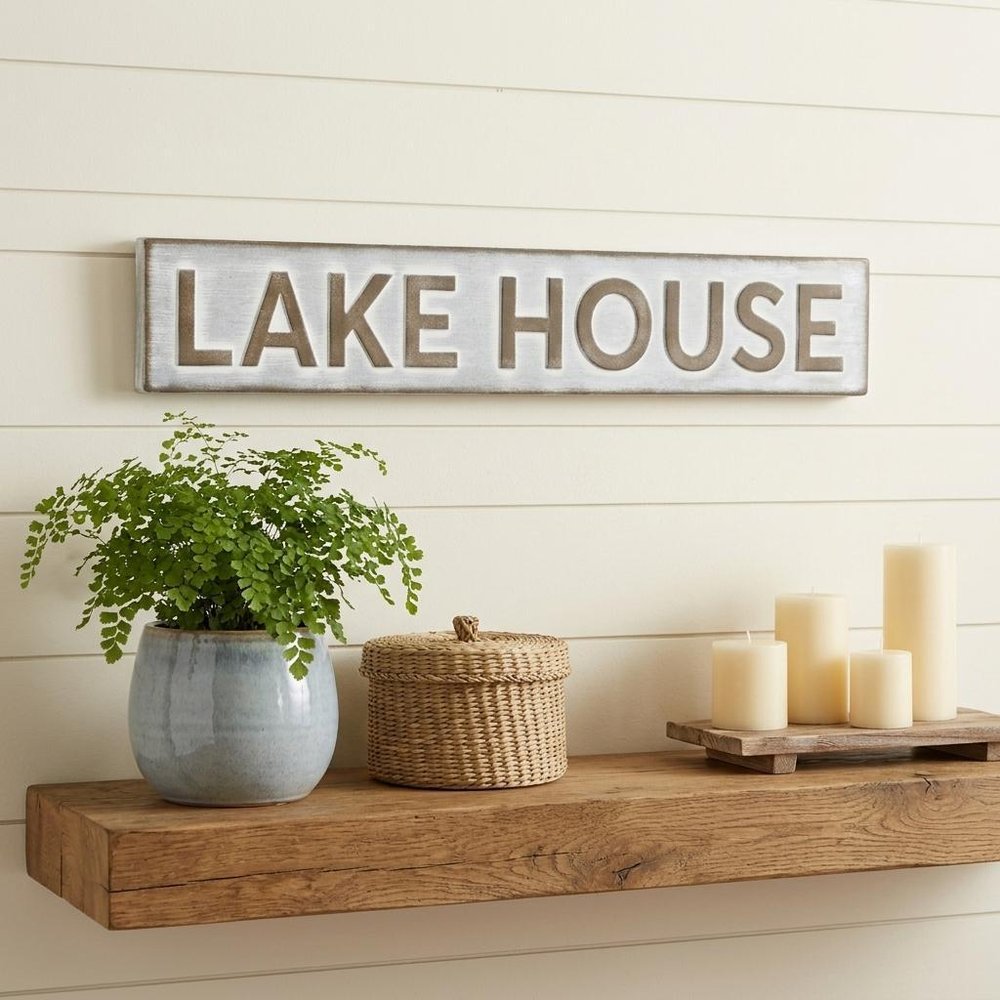 5" X 24" Gray and Brown Lake House Metal Wall Decor