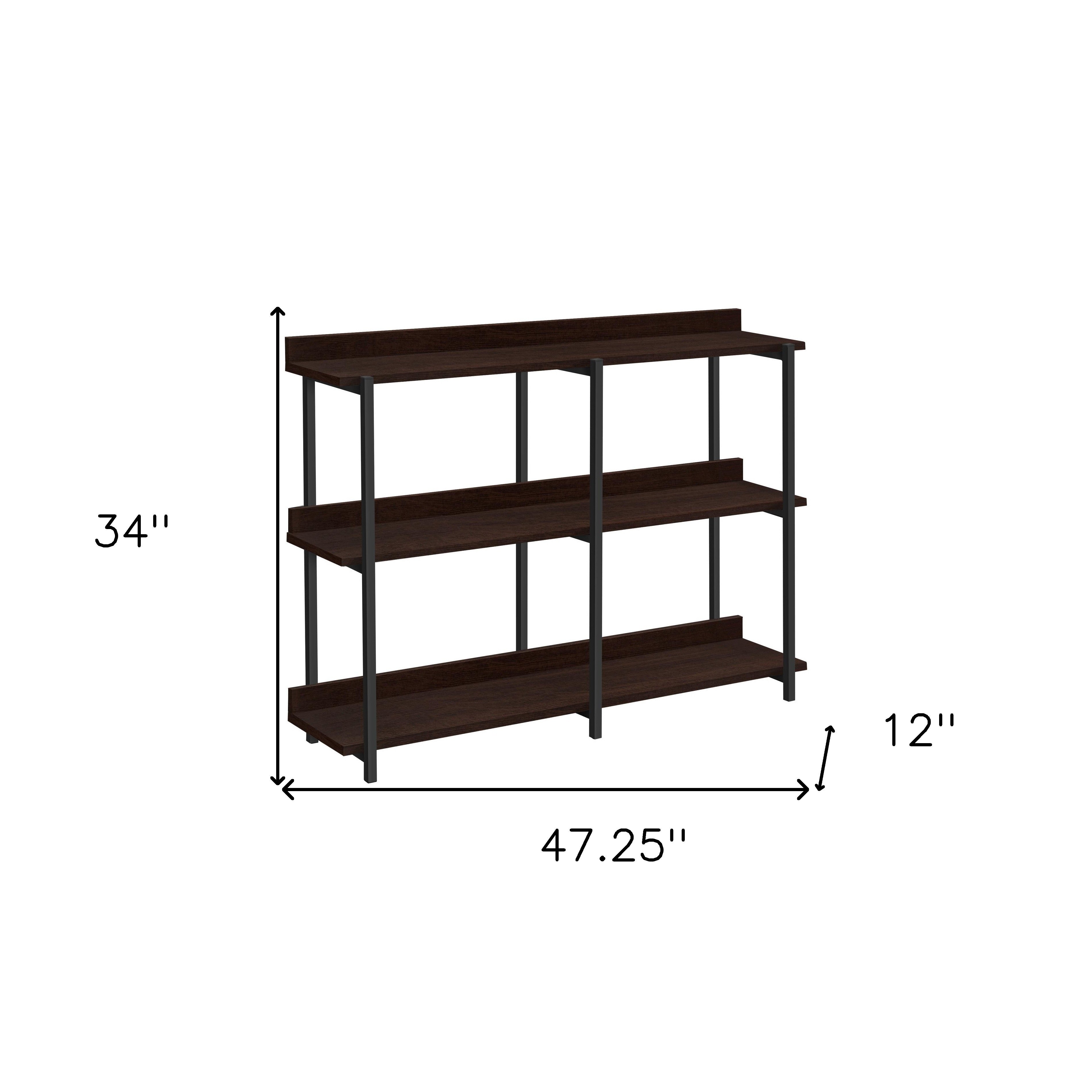 47" Brown and Black Wood and Metal Frame Console Table With Three Shelves