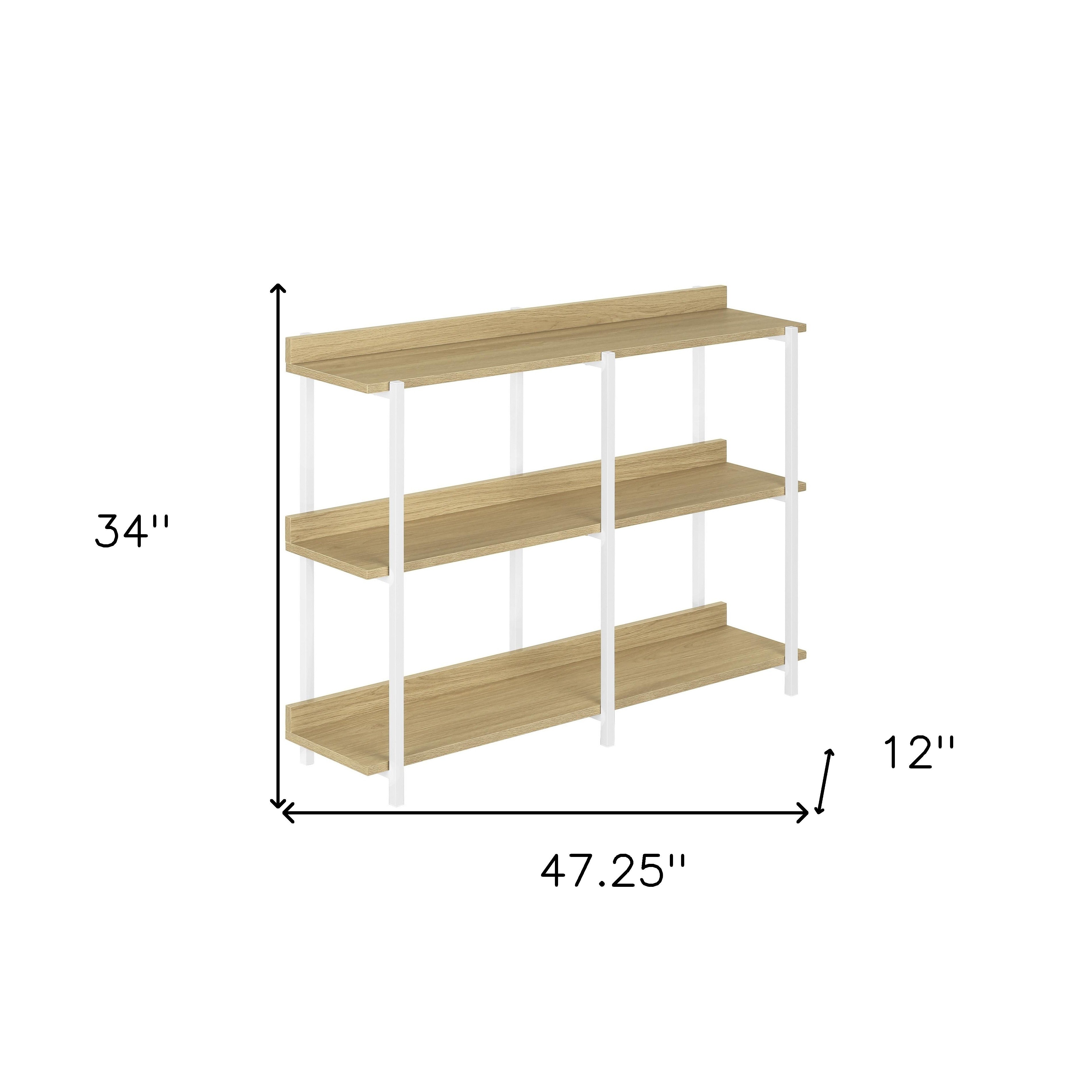 47" Natural and White Wood and Metal Frame Console Table With Three Shelves