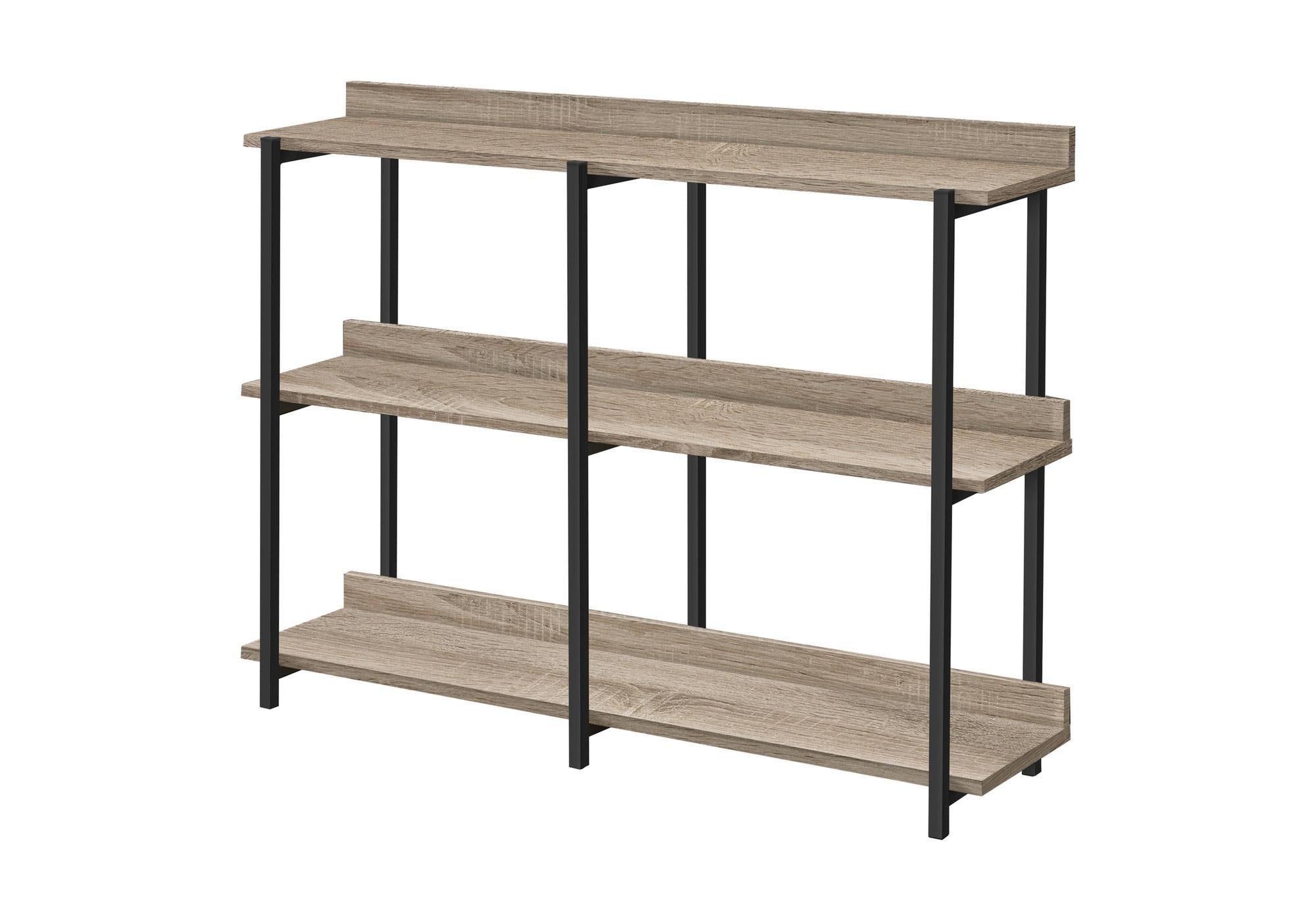 47" Taupe and Black Wood and Metal Frame Console Table With Three Shelves